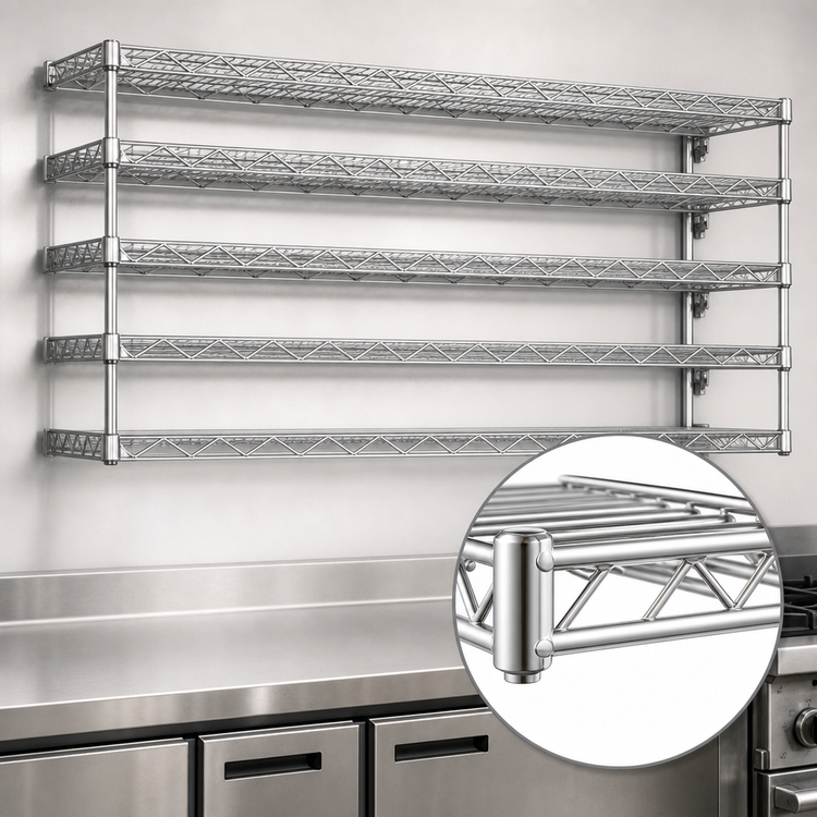 Product image #3 for Eagle Group QuadTruss Piggyback 5-Tier Wall-Mounted Wire Shelf Kit, 60W x 18D, Chrome