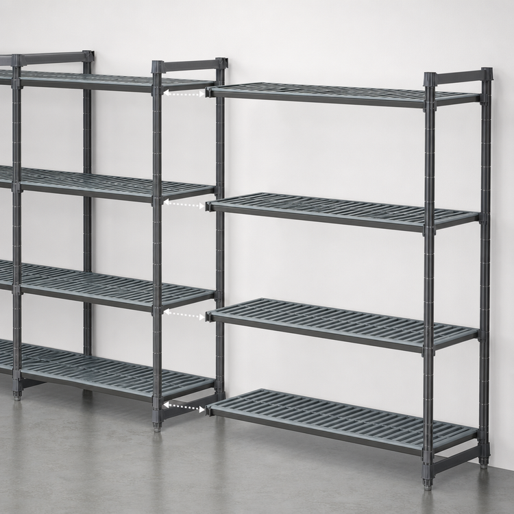Product image #3 for Cambro Camshelving Basics Plus 24 Inch x 42 Inch x 72 Inch 4-Tier Vented Add-On Polymer Shelving Unit, Brushed Graphite