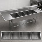 Thumbnail image #3 for John Boos Pro-Bowl 4PB1824-2D30 4-Compartment Stainless Steel Sink with Left & Right Drainboards, 18 x 24 x 12 Inch Bowls, 10 Inch Backsplash