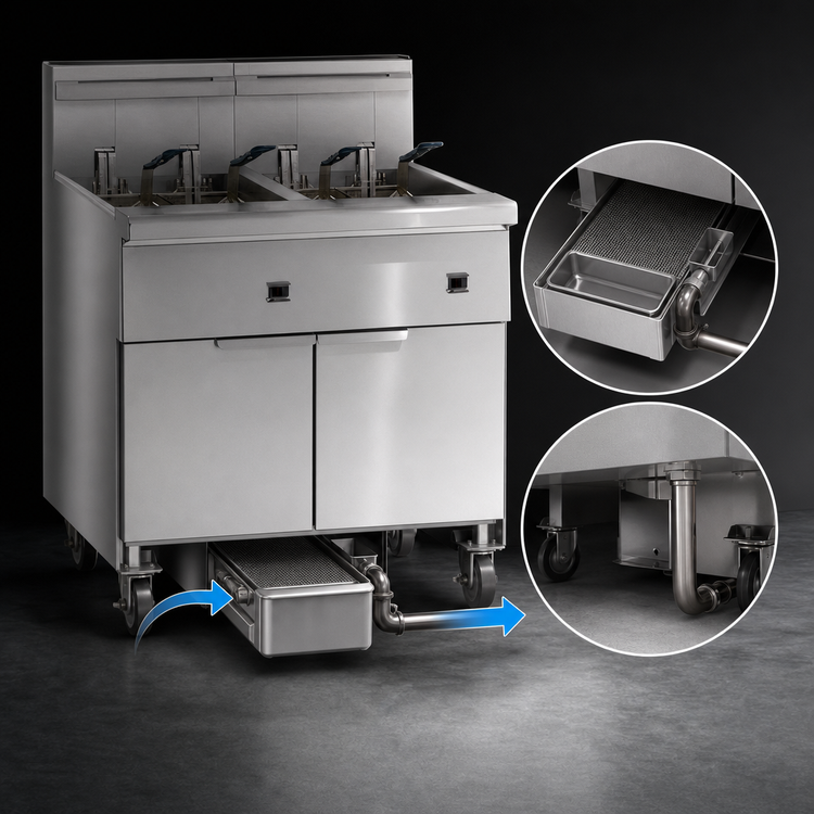 Product image #3 for Imperial 4-Battery Electric Floor Fryer with Built-In Space Saver Filter System, 75 lb. Tanks, Immersed Elements, and Computer Controls