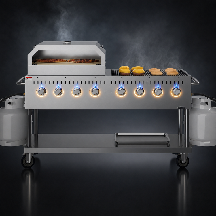 Product image #3 for Koolmore 60-Inch Mobile Outdoor Propane Charbroiler Grill with 30-Inch Pizza Oven, 8 Burners