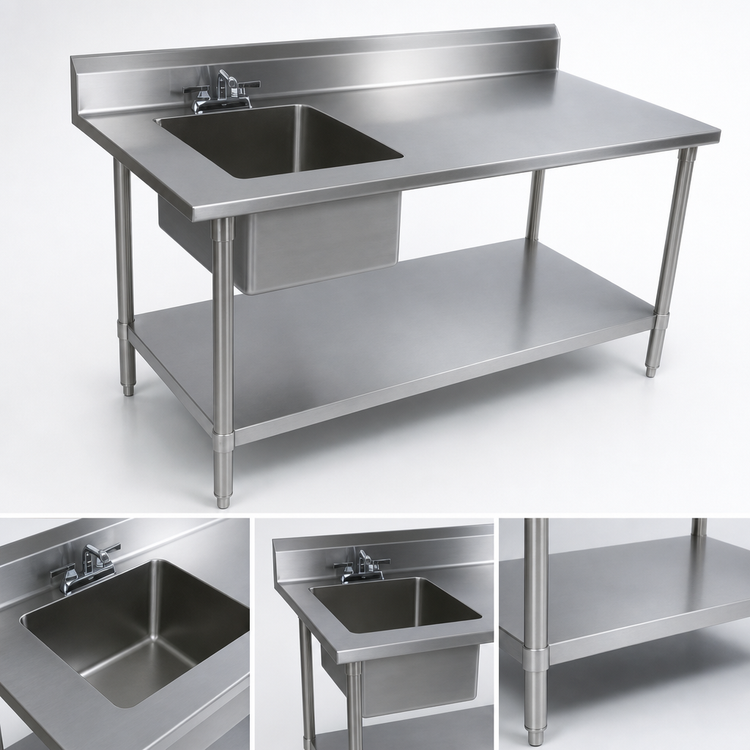 Product image #3 for John Boos 60-Inch x 30-Inch Stainless Steel Sink Table with Left Prep Sink, 5-Inch Backsplash and Undershelf