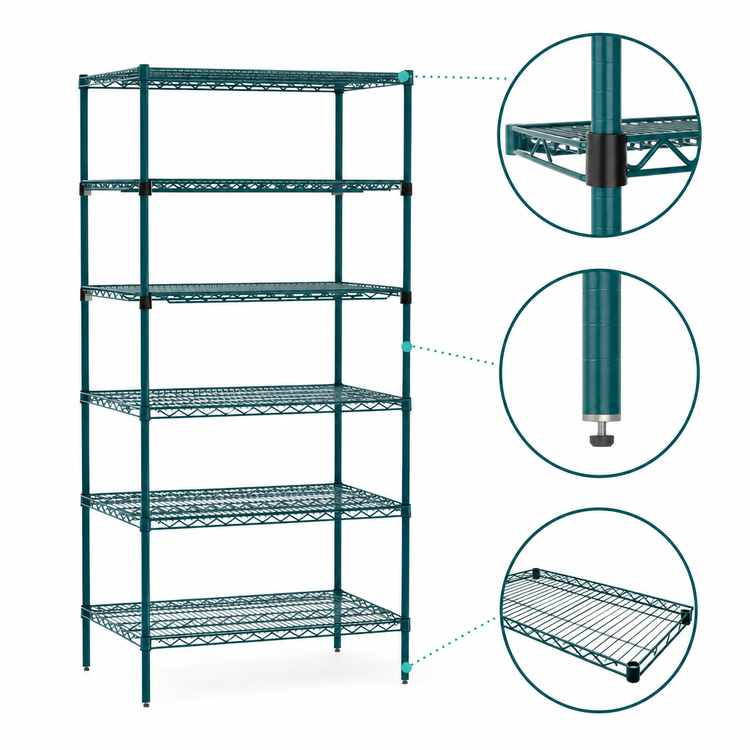 Product image #3 for Metro Super Erecta 36"W x 24"D x 74"H Stationary Starter Wire Shelving Unit, 6-Tier, Green Epoxy Coated