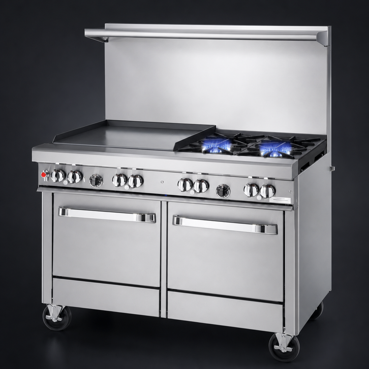 Product image #3 for Southbend Ultimate 48-Inch Gas Restaurant Range with 2 Open Burners, 36-Inch Griddle, Convection Oven and Cabinet Base