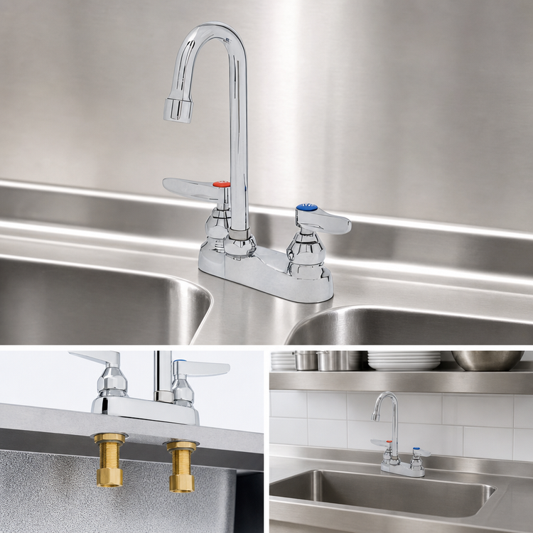 Product image #3 for T&S Brass B-0874-M Deck-Mount Manual Lavatory Faucet with Rigid Gooseneck Spout and 4-Inch Centers