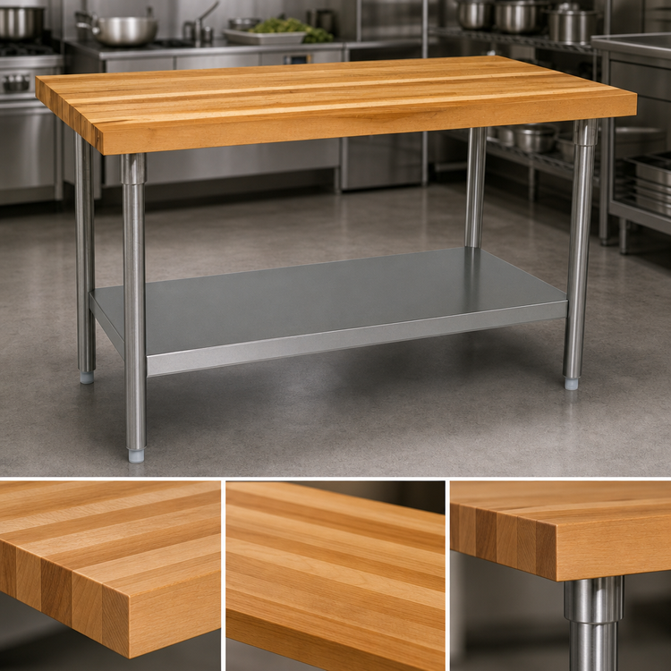Product image #3 for John Boos 84-Inch x 24-Inch Northern Hard Rock Maple Wood Top Work Table with Stainless Steel Legs and Adjustable Undershelf