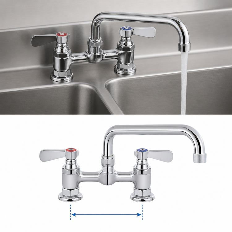 Product image #3 for OptiFlow Heavy Duty Commercial Deck Mount Faucet with 14-Inch Swing Spout