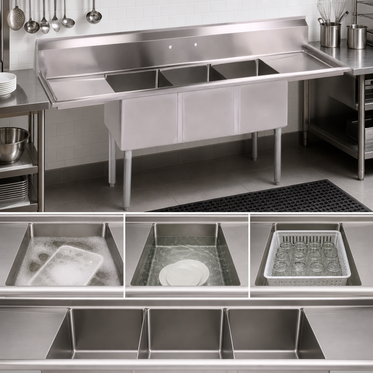 Product image #3 for John Boos E-Series 3-Compartment Sink with Dual Drainboards, 84-Inch Wide