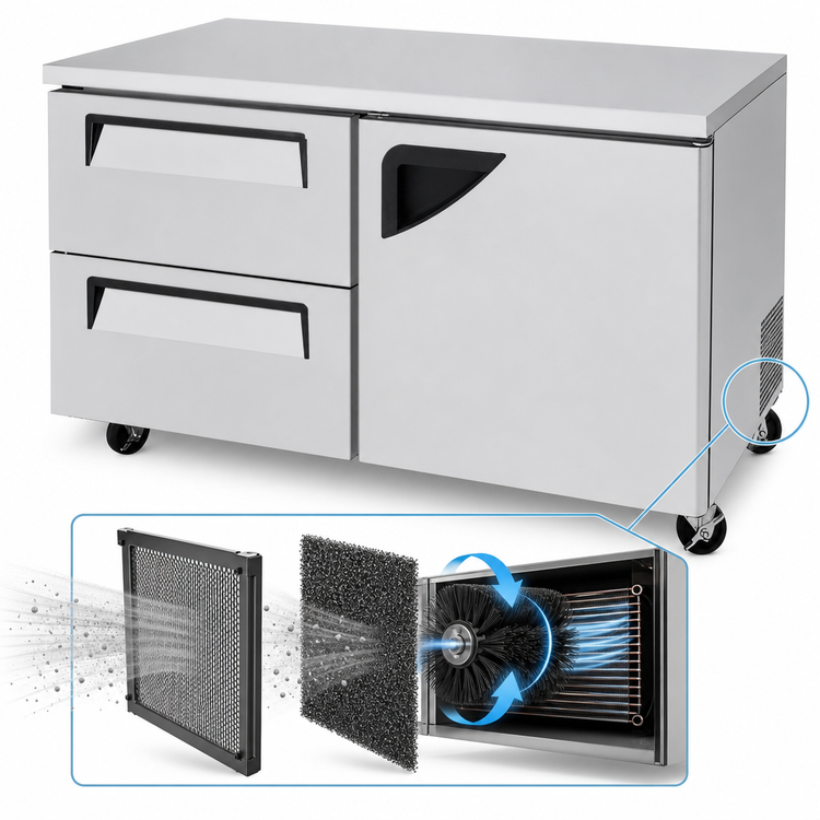 Product image #3 for Turbo Air Super Deluxe Two-Section Undercounter Freezer with 2 Drawers and 1 Right-Hinged Door, 60 1/4-Inch