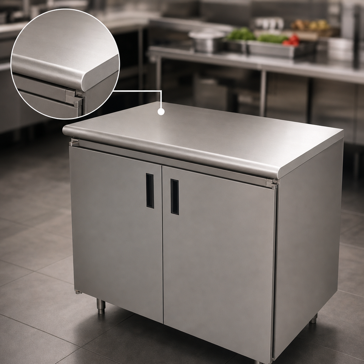 Product image #3 for Advance Tabco Enclosed Work Table with Cabinet Base, 48 x 24 Inches, 14 Gauge 304 Stainless Steel Top