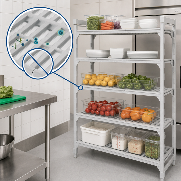 Product image #4 for Cambro Camshelving Premium 5-Tier Vented Stationary Starter Polymer Shelving Unit, 18 x 60 x 64 Inches, Speckled Gray