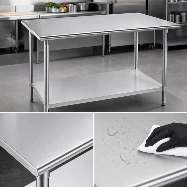 Product image #3 for Advance Tabco 48" x 36" 16-Gauge 304 Stainless Steel Work Table with Adjustable Undershelf