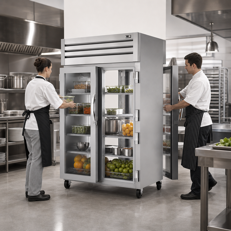 Product image #3 for True SPEC SERIES Two-Section Pass-Thru Reach-In Refrigerator with Locking Front and Rear Glass Doors