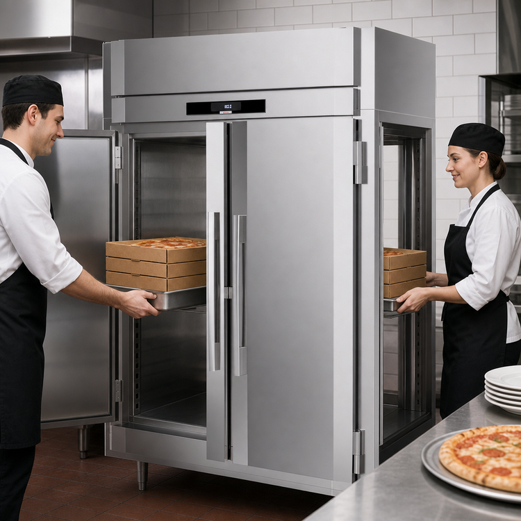 Product image #3 for Victory UltraSpec Two-Section Pass-Thru Heated Pizza Holding Cabinet with Solid Hinged Doors