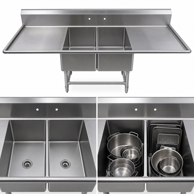 Product image #3 for John Boos Pro-Bowl 2-Compartment Platter Sink with 30-Inch Left and Right Drainboards, 16-Gauge Stainless Steel