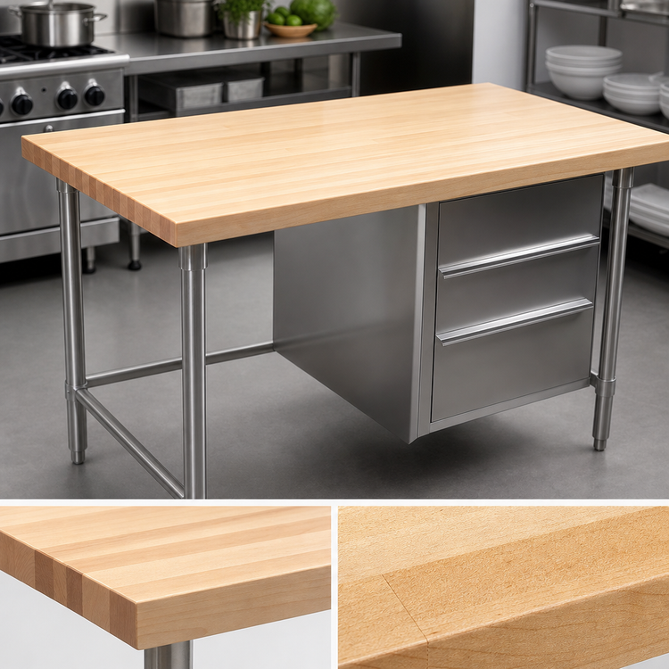 Product image #3 for John Boos 48-Inch x 30-Inch Edge Grain Maple Top Work Table with Open Cabinet Base and 3 Drawers
