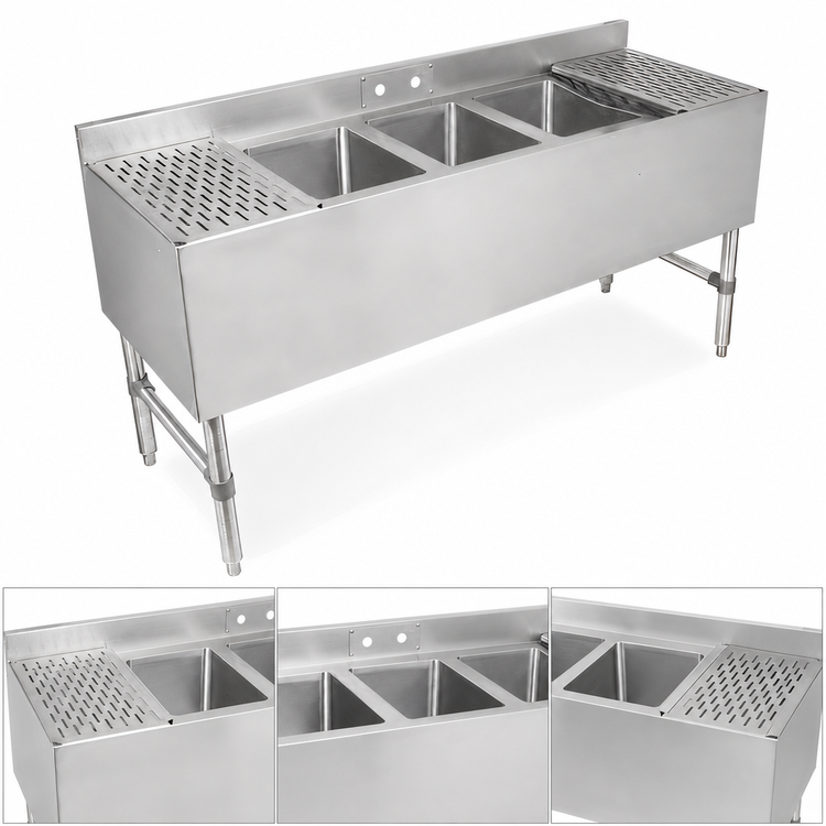 Product image #3 for John Boos Slim-Line 3-Compartment Stainless Steel Underbar Sink Unit with 3-Inch Backsplash, 36 x 18 x 32-1/2 Inches