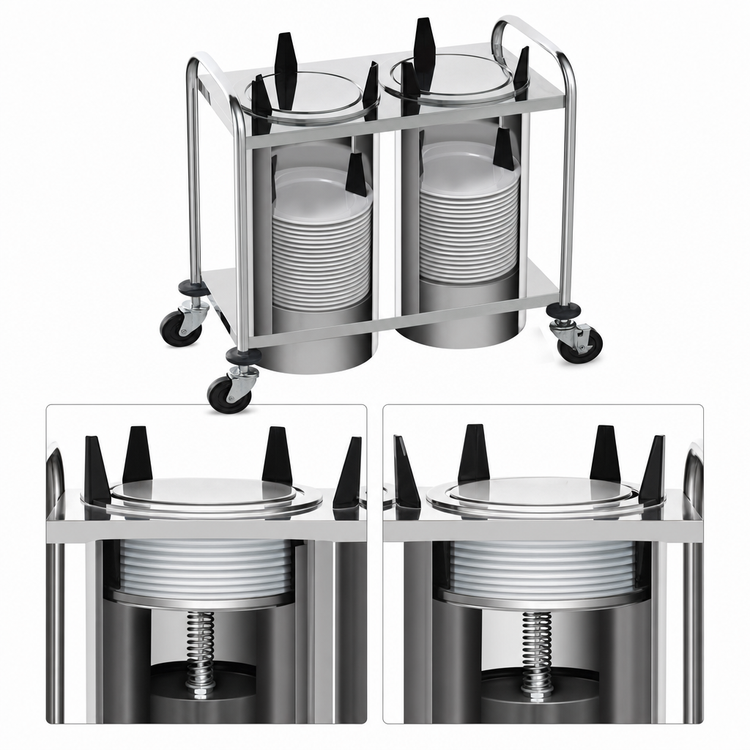 Product image #3 for Atlas Metal 2-Stack Mobile Open Frame Plate Dispenser for 10-1/8 Inch Plates, Unheated