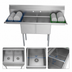 Thumbnail image #3 for KoolMore 60 Inch x 21 Inch Commercial 2-Compartment Stainless Steel Sink with Left and Right Drainboards
