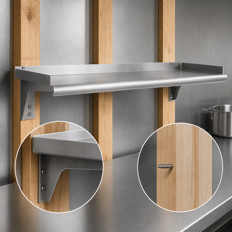 Product image #3 for Eagle Snap-n-Slide 48-Inch x 15-Inch Wall-Mounted Stainless Steel Shelf with Rolled Front Edge