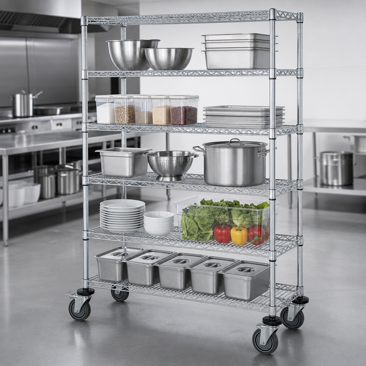 Product image #3 for Quantum 48-Inch x 24-Inch x 80-Inch Mobile Wire Shelving Cart with 5 Shelves