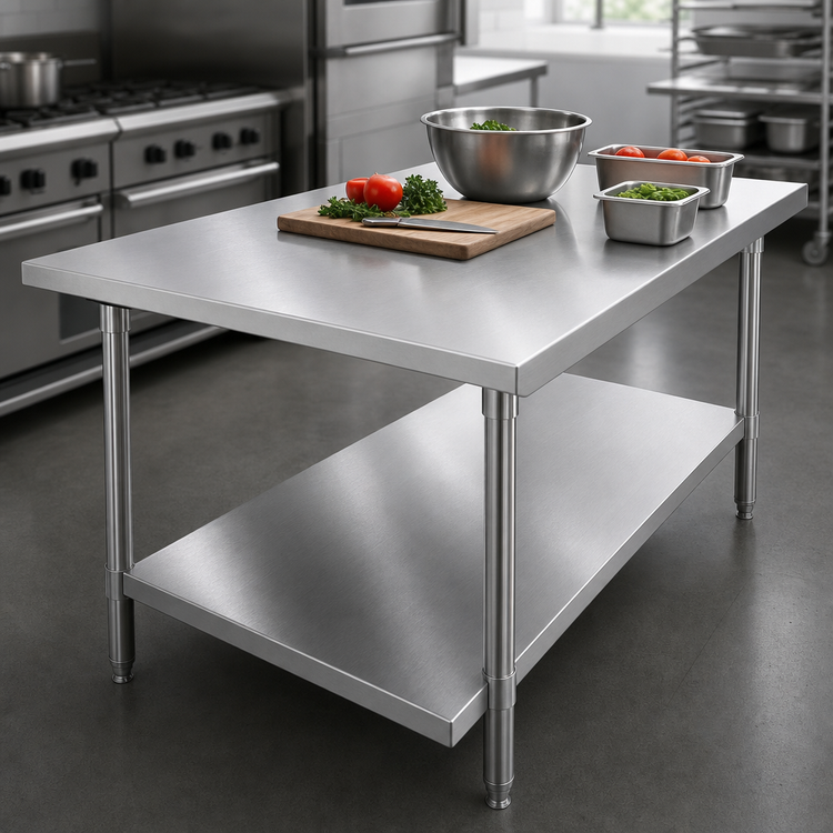 Product image #3 for John Boos Stallion 108"W x 36"D Stainless Steel Top Work Table with Galvanized Base and Adjustable Undershelf