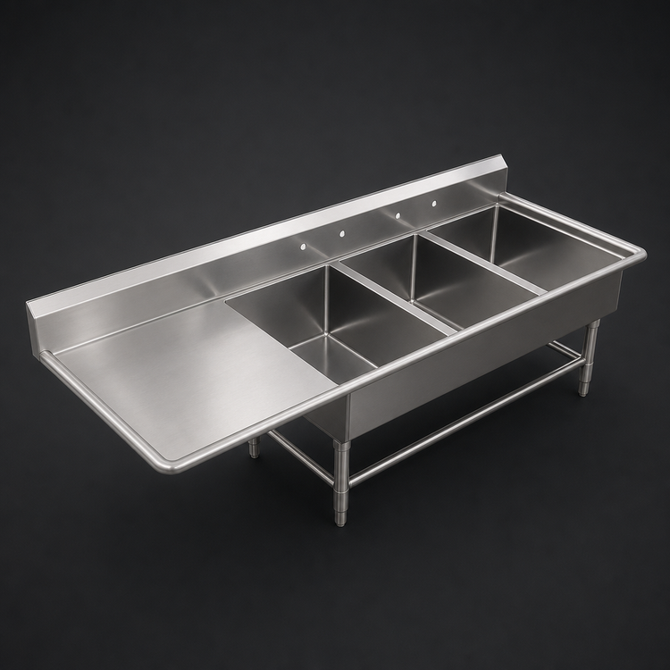Product image #3 for John Boos Pro-Bowl 3-Compartment Sink with 30-Inch Left Drainboard, 14-Inch Deep Bowls, 16-Gauge Stainless Steel