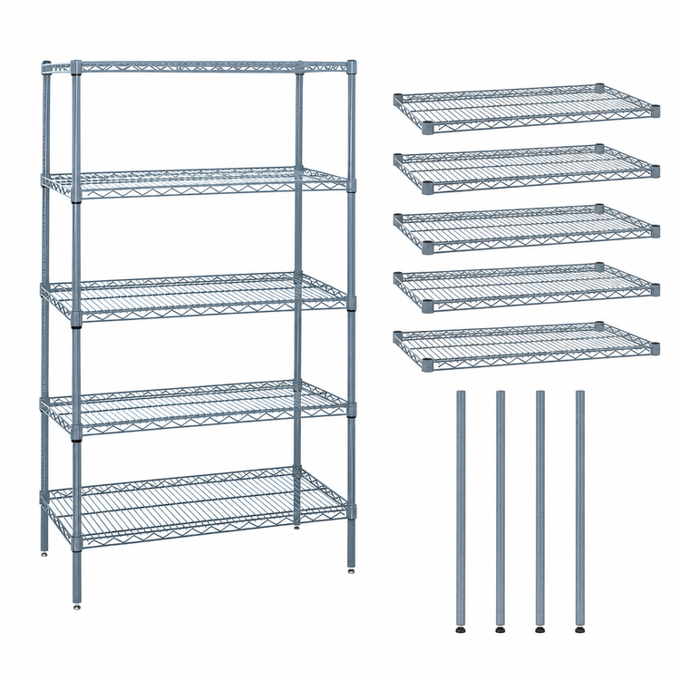 Product image #3 for Quantum 72-Inch W x 21-Inch D x 74-Inch H Wire Shelving Starter Kit, 5 Shelves, Gray Epoxy Antimicrobial Finish