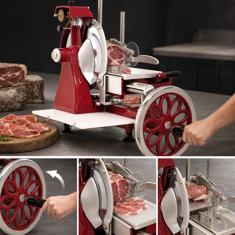 Product image #3 for Volano Trento Manual Flywheel Meat Slicer with 10-Inch Carbon Steel Blade