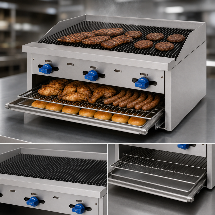 Product image #3 for Comstock-Castle 36-Inch Countertop Gas Char-Broiler and Warmer Combination with Pull-Out Warming Rack