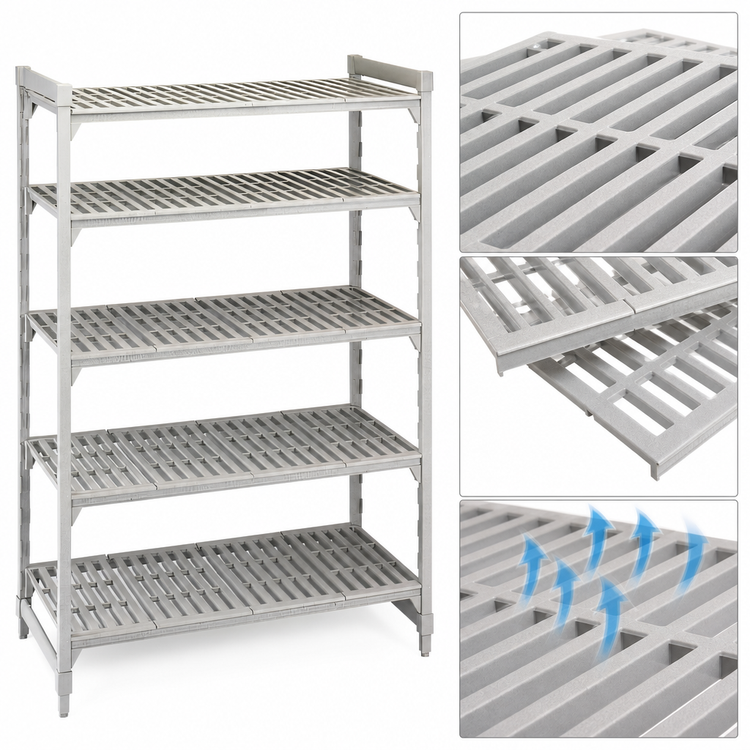 Product image #4 for Cambro Camshelving Premium 5-Tier Stationary Starter Polymer Shelving Unit, 24 x 30 x 64 Inches, Vented, Speckled Gray