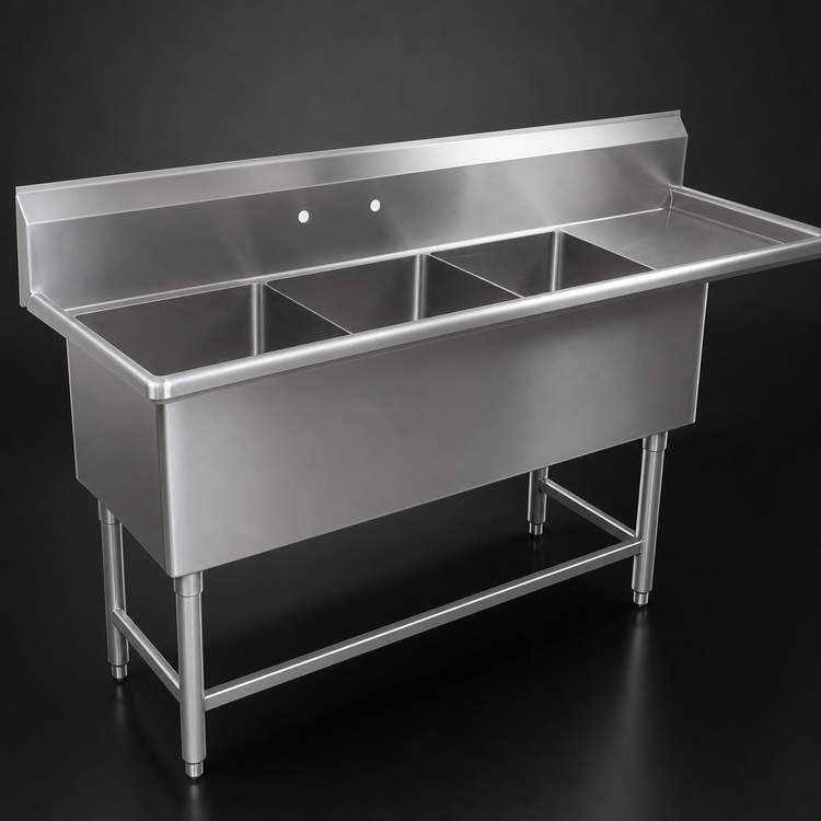 Product image #3 for John Boos Pro-Bowl 3-Compartment Sink with Right Drainboard, 82-3/16 in. W x 23-1/2 in. D x 44-1/16 in. H