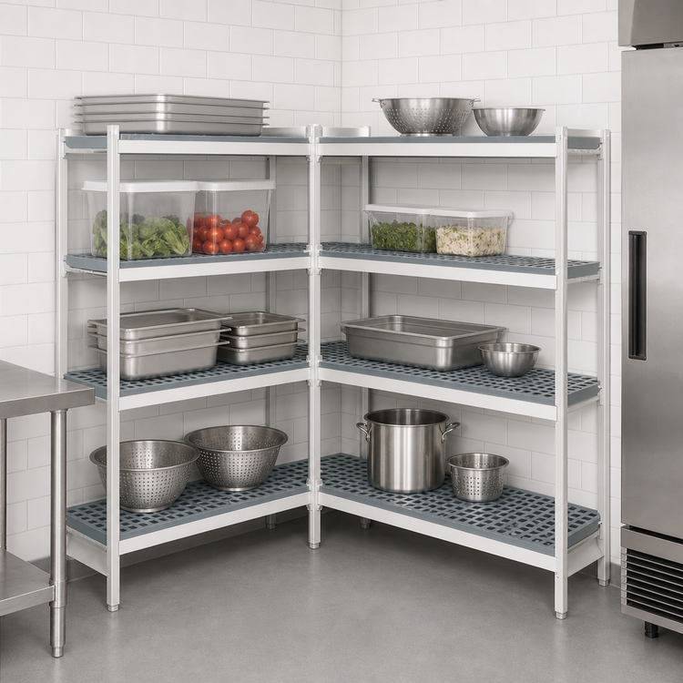 Product image #3 for Fermostock 4-Tier Corner Expansion Polymer Shelving Unit, 66" H x 38" W x 18" D