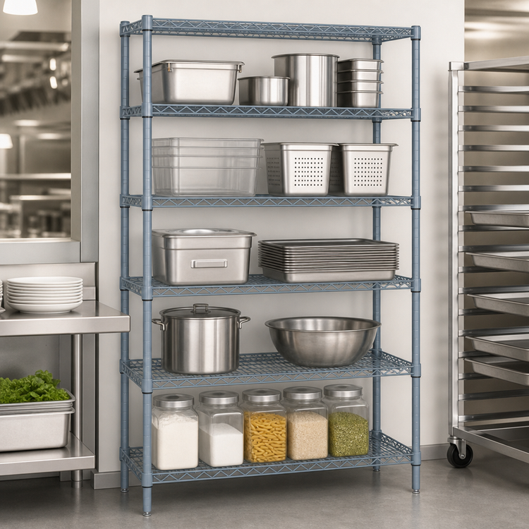 Product image #3 for Quantum 30"W x 21"D x 74"H Wire Shelving Starter Kit, 5 Shelves, Gray Epoxy Antimicrobial Finish