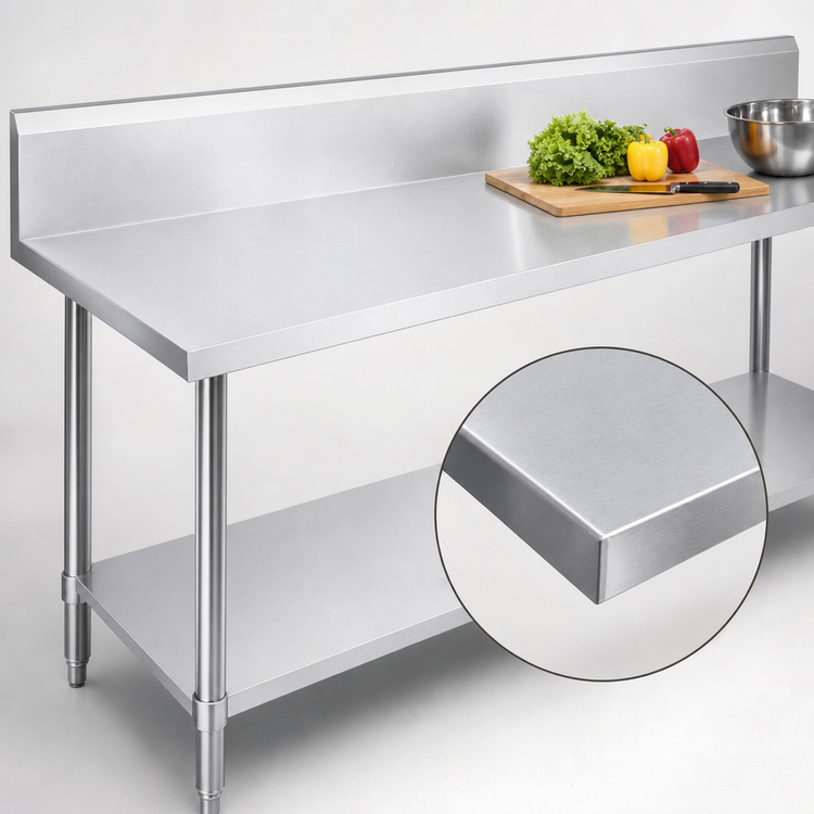 Product image #3 for Duke 144-Inch x 30-Inch Stainless Steel Work Table with 10-Inch Riser, Marine Edge, and Galvanized Undershelf