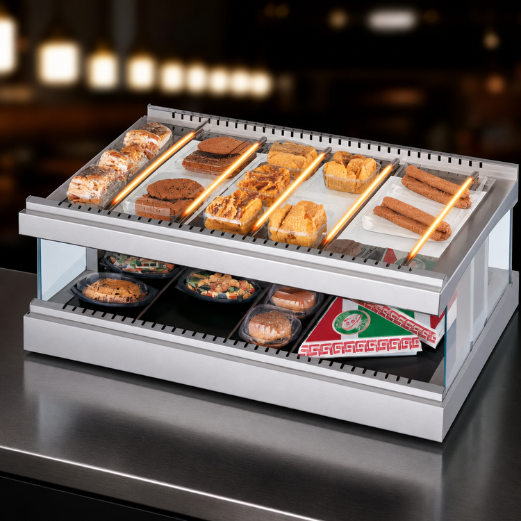 Product image #3 for Hatco Glo-Ray 27-Inch 10-Rod Designer Horizontal Countertop Display Warmer with Heated Glass Shelf