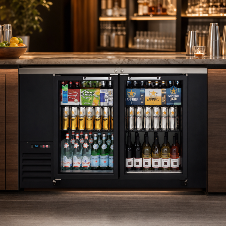 Product image #3 for Everest Refrigeration 49-Inch Two-Section Back Bar Refrigerator with Locking Glass Doors, 14 Cu. Ft.
