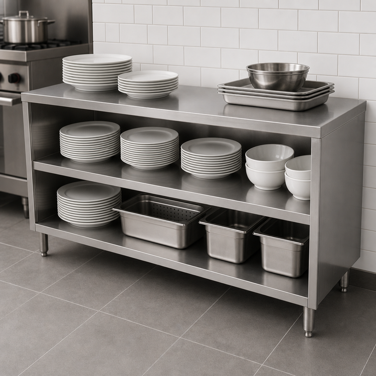 Product image #3 for BK Resources Open Front Stainless Steel Dish Cabinet with Fixed Shelf, 36 x 15 Inches