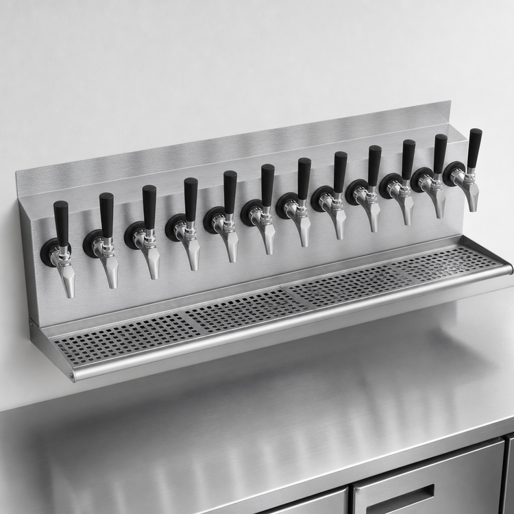 Product image #3 for Krowne 36-Inch Wall-Mount 12-Faucet Glycol-Cooled Draft Beer Tower with Drip Tray