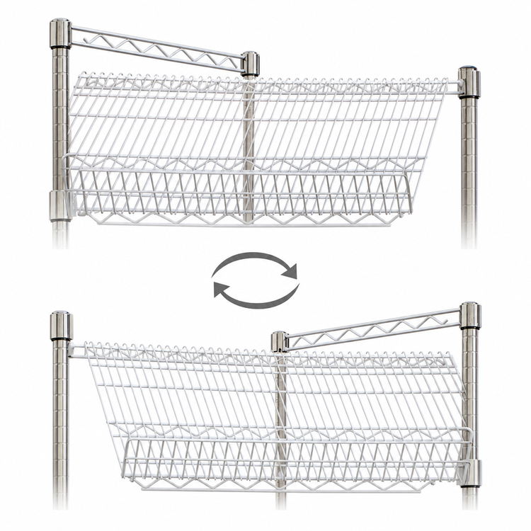 Product image #3 for Eagle Group Stand-Outs 60" x 18" Reversible Angled Wire Shelf with Hanger Rails, White Epoxy