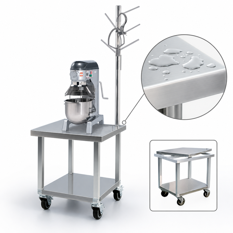Product image #3 for New Age Mobile Mixer Stand, 29"W x 23"D x 28"H, Stainless Steel Top, Undershelf, Accessory Tree
