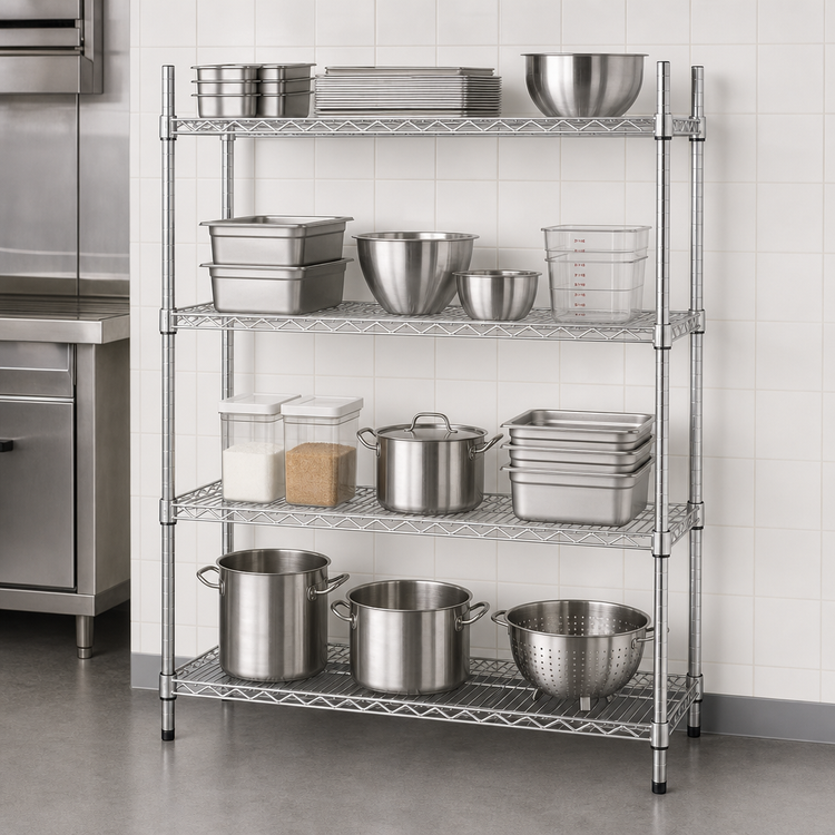 Product image #3 for Eagle Group 4-Tier Stationary Starter Wire Shelving Unit, 60 x 24 x 74 Inches, Stainless Steel Finish