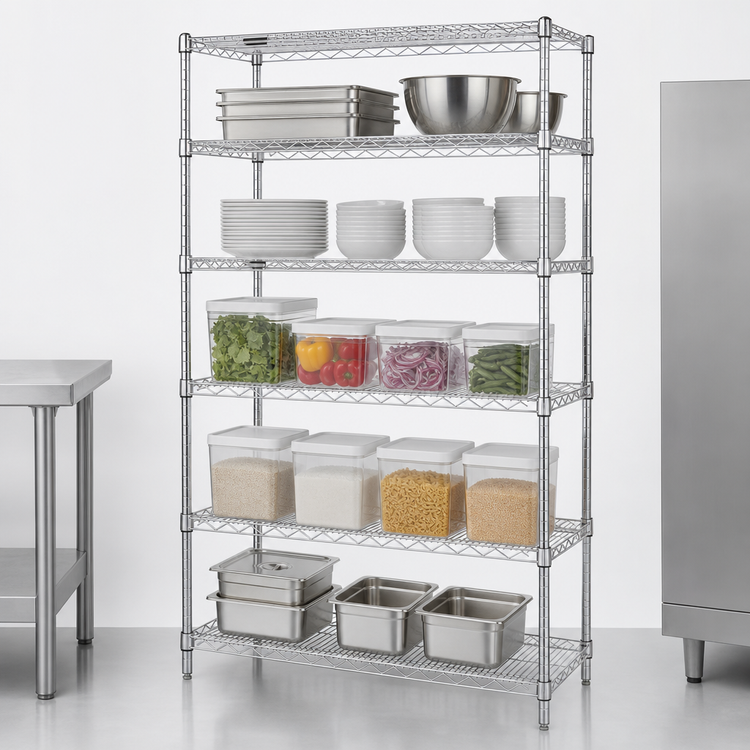 Product image #3 for Quantum Stationary Chrome Wire Shelving Starter Kit, 72 x 14 x 63 Inches, 5-Shelf