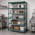 Thumbnail image #3 for Quantum 5-Tier Stationary Wire Shelving Unit with Plastic Mats, 36W x 14D x 86H, Green Epoxy