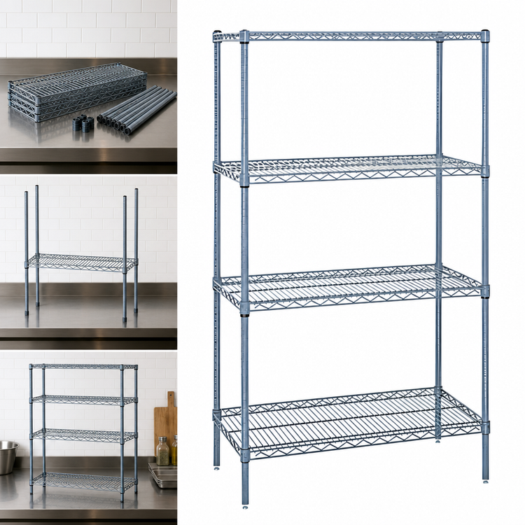 Product image #3 for Quantum 48"W x 30"D x 63"H Stationary Wire Shelving Starter Kit with 5 Shelves, Gray Epoxy Antimicrobial Finish