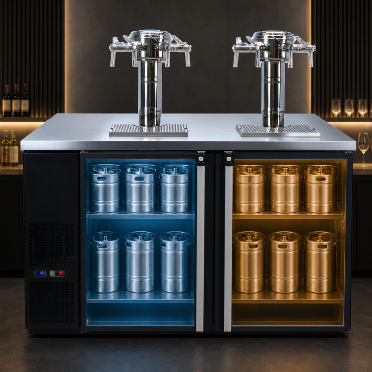 Product image #3 for Pro-Line E-Series Dual-Temperature Wine Cooler Dispenser, Two-Section, 59-1/2 Inch Wide, 8 x 1/6 Barrel Keg Capacity