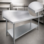Thumbnail image #3 for Duke Manufacturing 314-24144-10R Stainless Steel Work Table, 14-Gauge 300 Series, 10-Inch Riser, Marine Edge, Galvanized Undershelf, 144 x 24 Inches