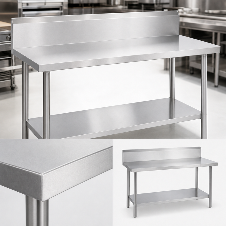 Product image #3 for Duke Stainless Steel Work Table with 10-Inch Riser, Marine Edge, and Undershelf, 108 x 24 Inches