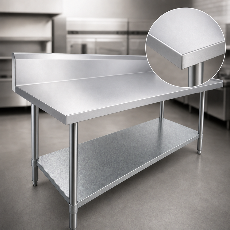Product image #3 for Duke Stainless Steel Work Table with 10-Inch Riser and Marine Edge, Galvanized Undershelf, 144 x 24 Inches