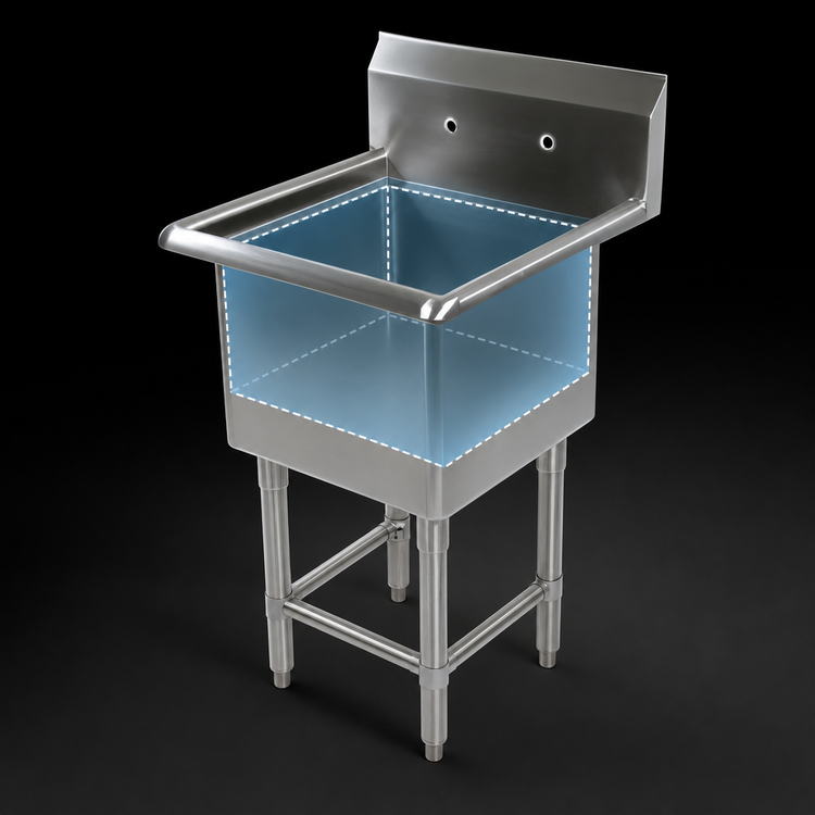 Product image #3 for John Boos Pro-Bowl 1-Compartment Stainless Steel Sink with Legs, 18" x 24" Bowl, 12" Deep